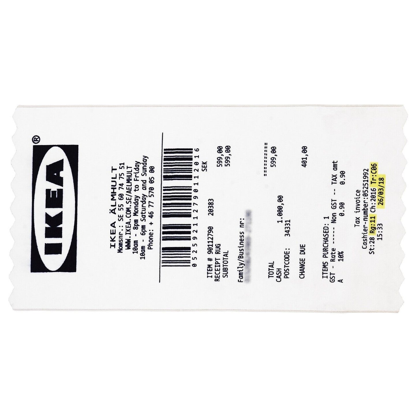 VIRGIL ABLOH X IKEA MARKERAD "RECEIPT" RUG